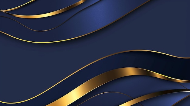 어두운 파란색 배경에 치는 추상적인 럭셔리 황금선 곡선 Generative Ai