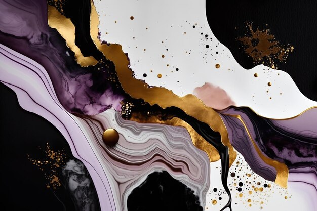 抽象的な豪華な大理石の背景現代デジタル絵画金黒と紫の色