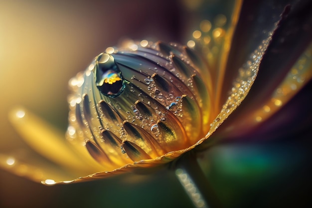 Abstract macro fantasy of dew drops on colorful background 2 generative ai