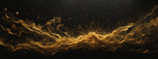 Abstract magic gold dust background over black Beautiful golden art widescreen background