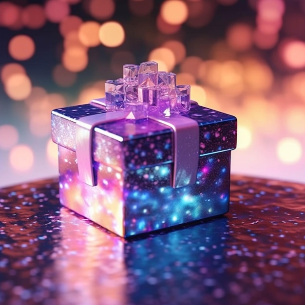 Abstract magical christmas gift box into light blurred background