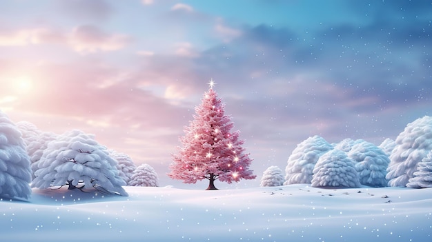 Abstract magical christmas tree with pink and violet bokeh background Generative Ai