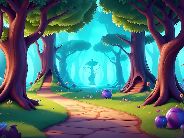 Abstract and magical enchanted forest background environment for a battle arena mobile game