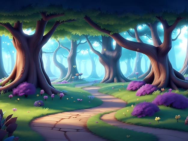 Photo abstract and magical enchanted forest background environment for a battle arena mobile game