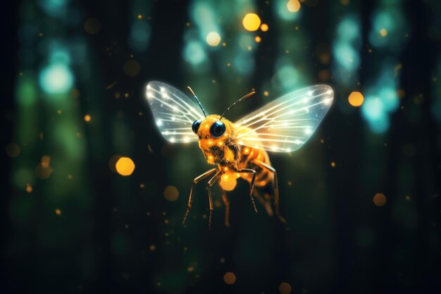 Abstract and magical image of Firefly flying in the night forest Fairy tale concept