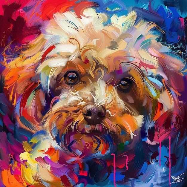 Abstract Maltipoo Dog Portrait