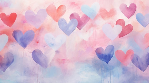 Abstract many hearts watercolor colorful pastel background