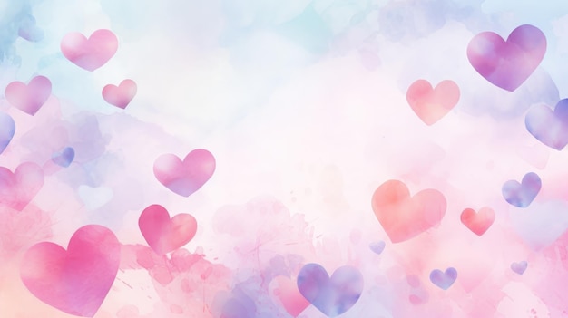 Abstract many hearts watercolor colorful pastel background