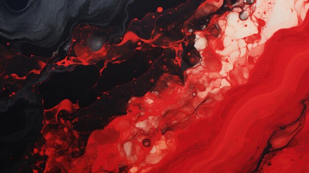 抽象的な大理石アクリル塗料 赤と黒で波の質感で描かれています