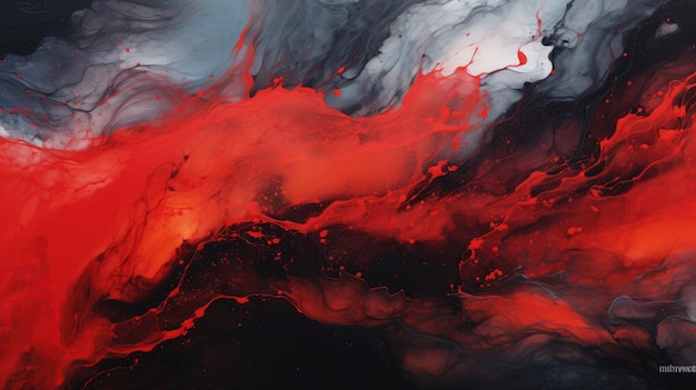 Abstract marble acrylic paints in red and black painted in waves texture