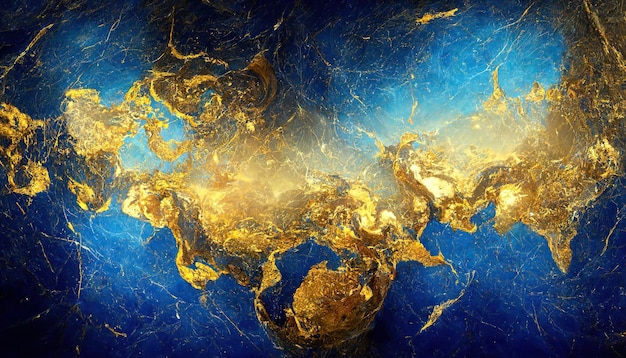 Abstract marble blue and gold wallpaper