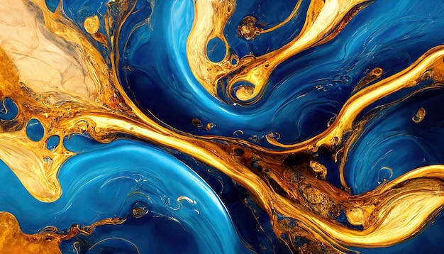 Abstract marble blue and gold wallpaper