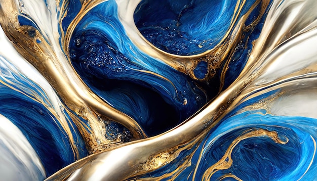 Abstract marmeren blauw en goud textuurbehang