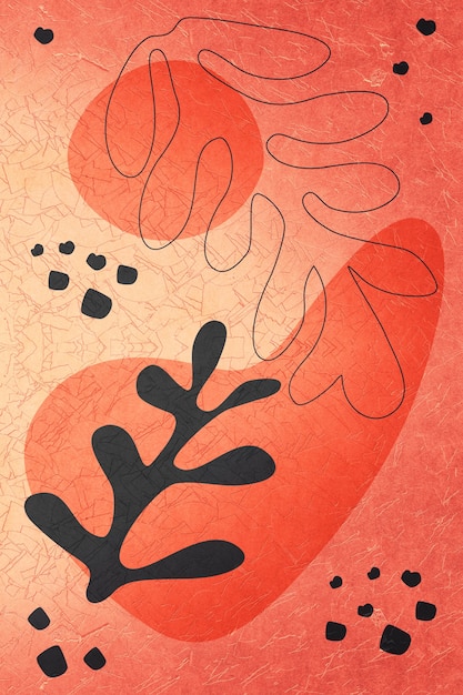 Abstract Matisse inspired organic shapes, leaves, floral textured background.