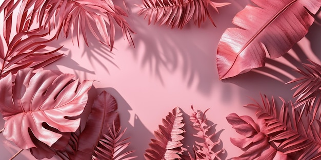 写真 ピンク色の熱帯葉の抽象的なマット背景