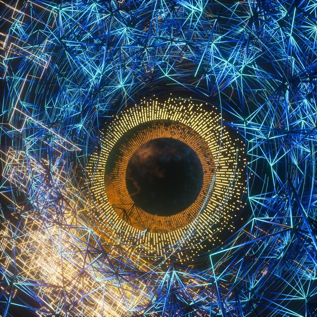 Abstract mechanical eyeball with hightech line 3d rendering