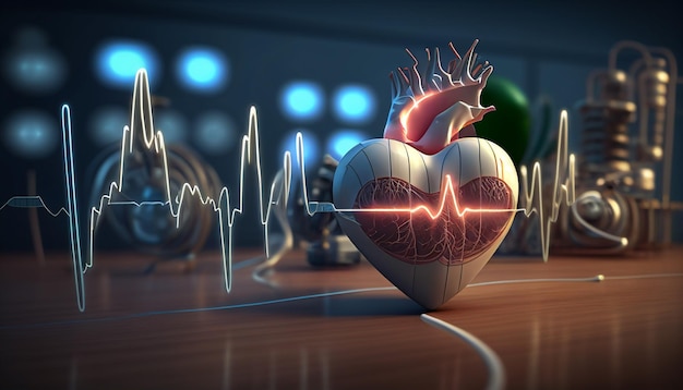 Фото Абстрактный медицинский фон с реалистичным сердцем и спасательным кругом генеративный ии