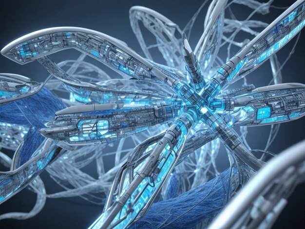 Abstract medical concept with interconnected DNA strands against a futuristic background