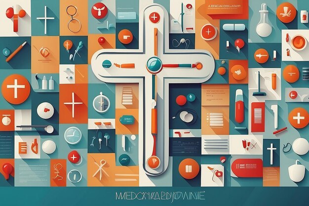 Photo abstract medicine equipment background with cross circles and flat icons