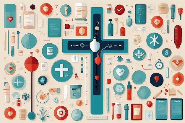 Abstract medicine equipment background with cross circles and flat icons