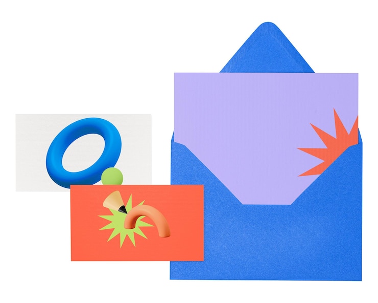Foto abstract memphis png bedrijfsidentiteit envelop en visitekaartjes doorzichtige achtergrond