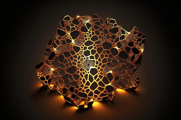 Abstract mesh structure made of metallic gold on a black background Generative AI illustration