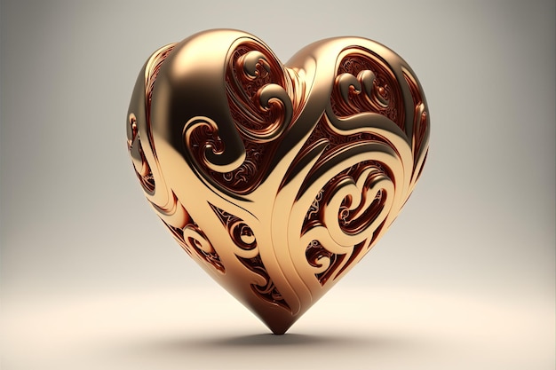 Abstract metal gold heart with Maori pattern 3d rendering Generative AI