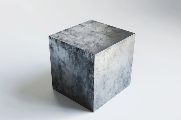 Абстрактный металлический серый куб на белом фоне геометрической формы