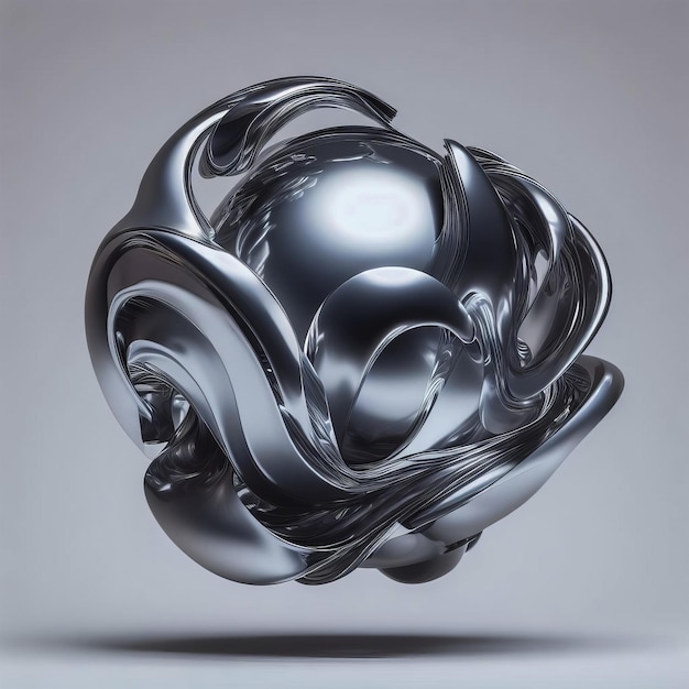 Abstract metal shapelevitating object 3d simulation