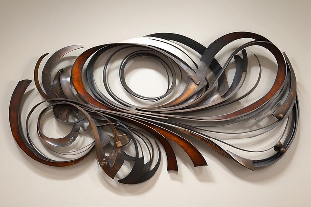 Foto scultura murale di metallo astratta con linee curve dinamiche