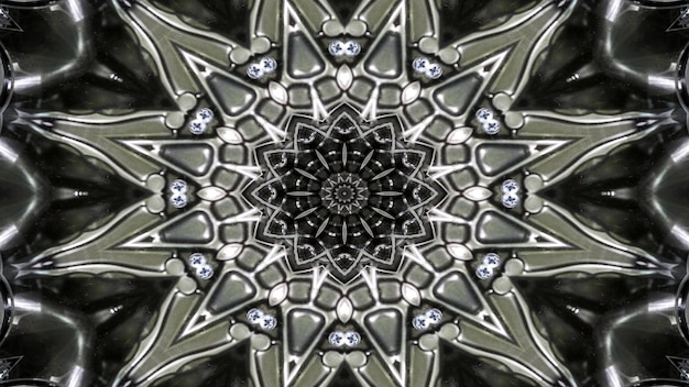 抽象的な金属産業と技術の概念対称パターン観賞用の装飾的な万華鏡の動き幾何学的な円と星の形
