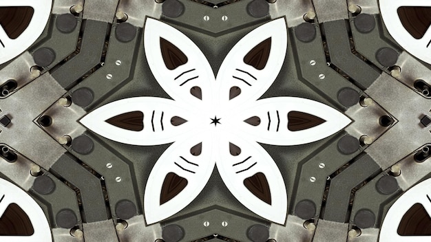 Photo abstract metallic industrial and technology  concept symmetric pattern ornamental decorative kaleidoscope movement geometric circle and star shapes