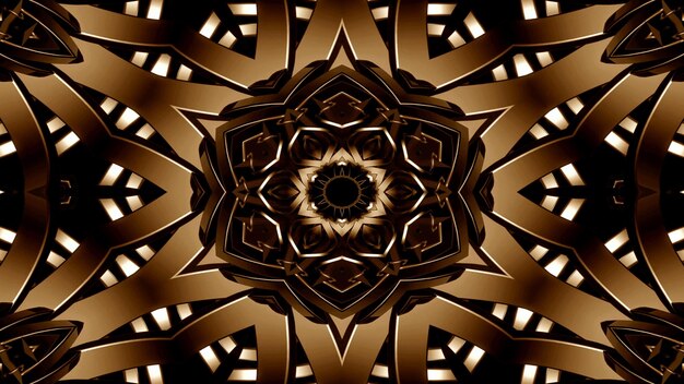 Abstract Metallic Industrial and Technology  Concept Symmetric Pattern Ornamental Decorative Kaleidoscope Movement Geometric Circle and Star Shapes