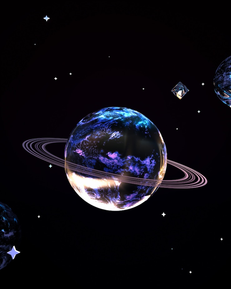 Photo 抽象的な金属宇宙惑星3dレンダリングされた画像