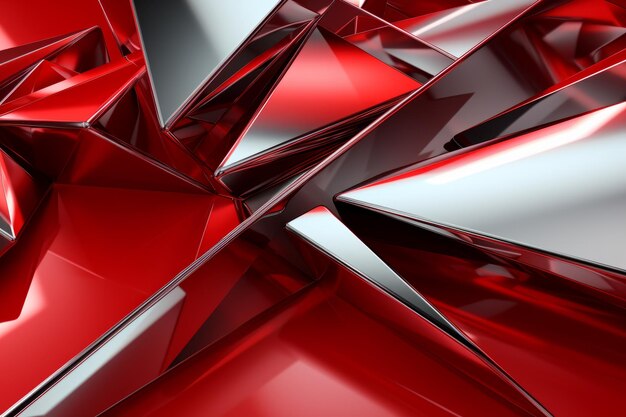 Foto abstract metallico rosso rubino argento modello triangolare 3d render illustrazione