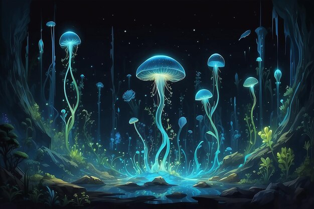 Abstract microcosm with bioluminescence High quality illustration