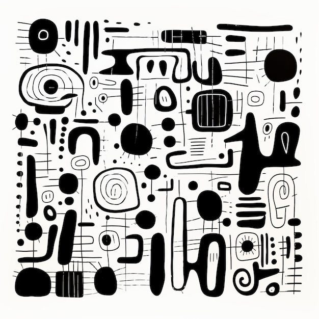 Foto abstract midcentury doodle poster met eenvoudige vormen en dikke lijnen