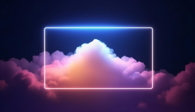 Abstract minimal background with yellow frame over purple clouds Template for text