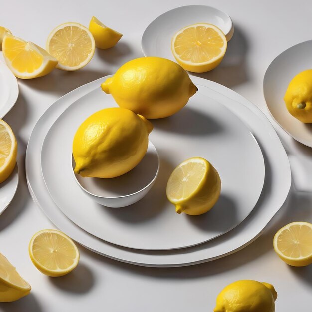 Abstract minimal concept lemon and plates