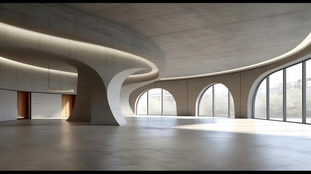 Photo abstract minimal curve futuristic architecture with concrete floor and blue sky