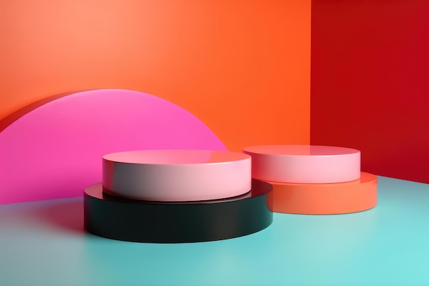 abstract minimal empty podium with bright colors to display products on a raised graphical area