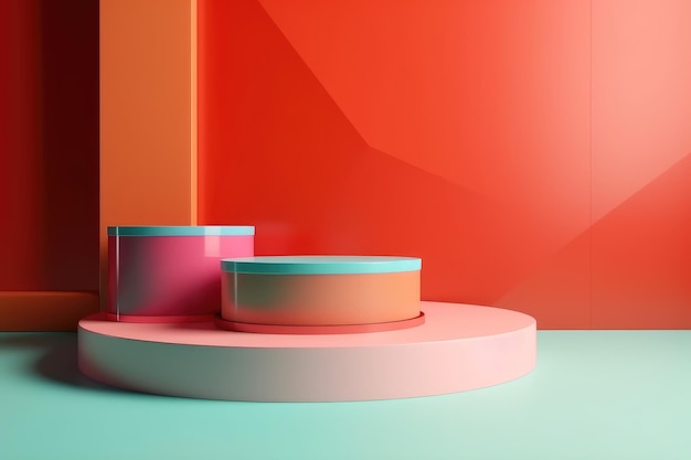 abstract minimal empty podium with bright colors to display products on a raised graphical area