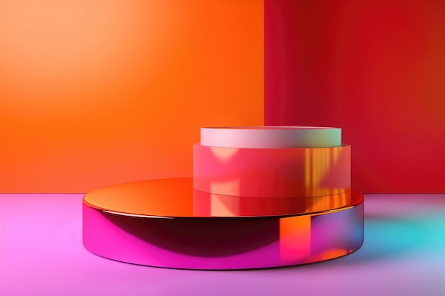 abstract minimal empty podium with bright colors to display products on a raised graphical area