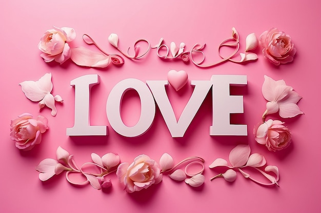 Abstract minimal love text in pink background happy valentines day world rose day in pink canvas