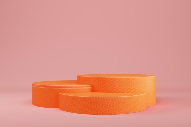 Abstract minimal pastel background Orange cylindrical pedestals or podiums for product display