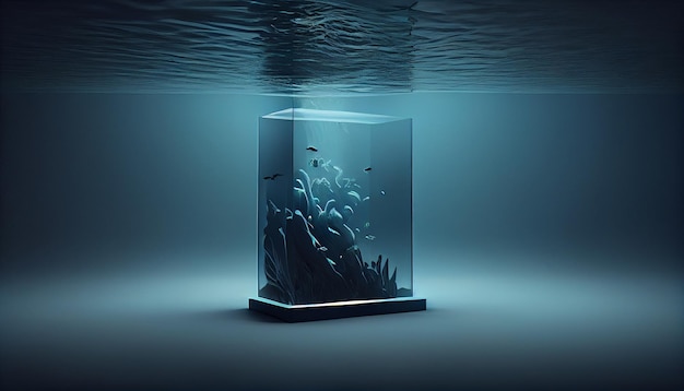 Abstract minimal podium product display underwater scene