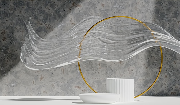 Абстрактная минимальная сцена с геометрическими формами Цилиндрический деревянный подиум на белом фоне для демонстрации косметической презентации продукта макет 3d-рендеринга иллюстрации