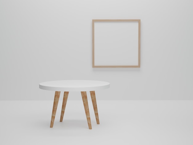 Абстрактная минимальная сцена с геометрическими формами. круглый стол с фоторамкой фона презентации макета. 3D визуализация, 3D иллюстрации