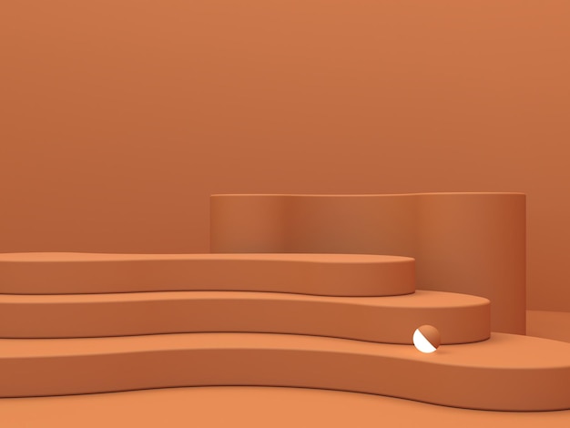 Abstract minimal scene with geometrical forms curved stairs in ocher colors