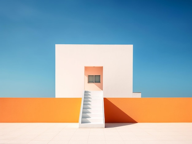 Абстрактный минималистский архитектурный фон Современные футуристические конфеты и яркий цвет Ярко-голубое небо